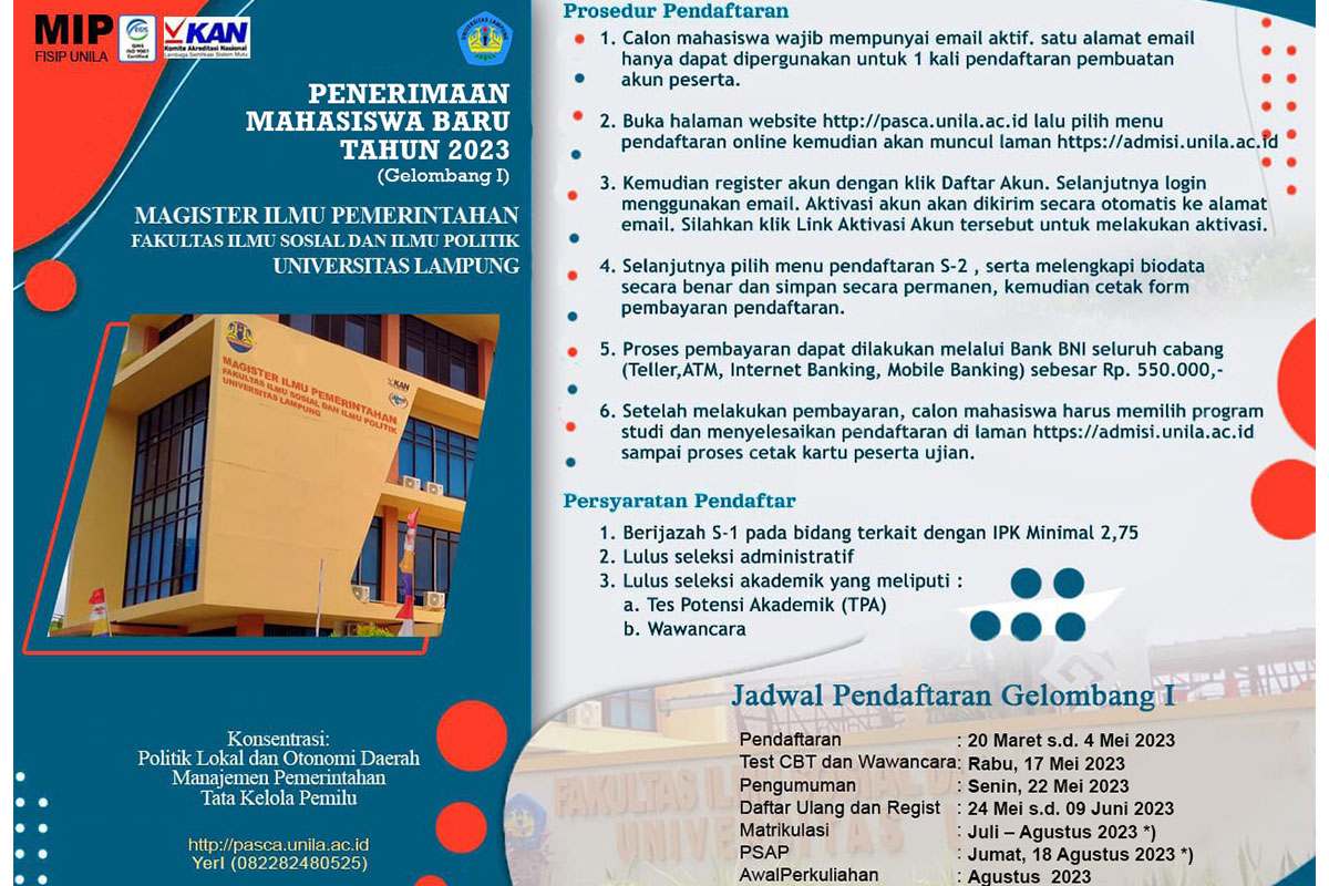 Read more about the article Penerimaan Mahasiswa Baru Tahun 2023 Prodi MIP FISIP Universitas Lampung