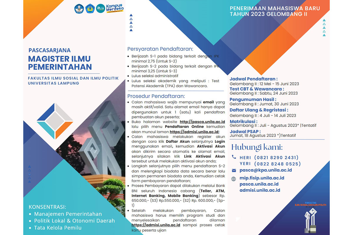Read more about the article Pengumuman Perpanjangan Pendaftaran Penerimaan Mahasiswa Baru Program Studi Magister Ilmu Pemerintahan (S2) Gelombang 2 Tahun Akademik 2023/2024